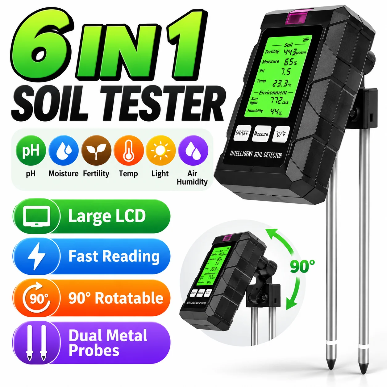 Ph Ec Meter Hydroponic - جهاز اختبار التربة الرقمي 6 في
