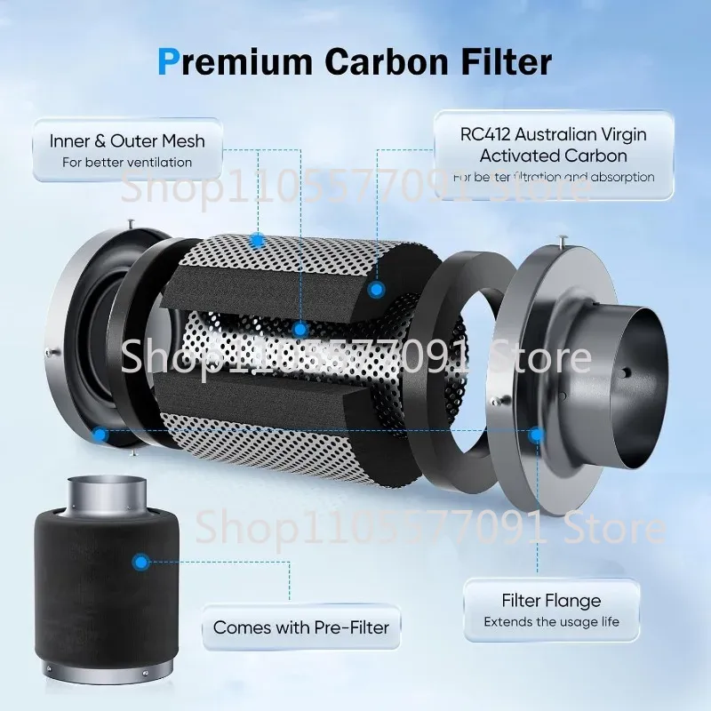 Carbon Filter Grow 6 Inch - طقم مروحة تهوية داخلية بقطر 4/6