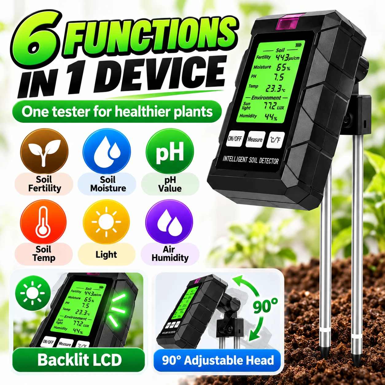 جهاز اختبار التربة الرقمي 6 في - مراجعة Ph Ec Meter Hydroponic وسعره