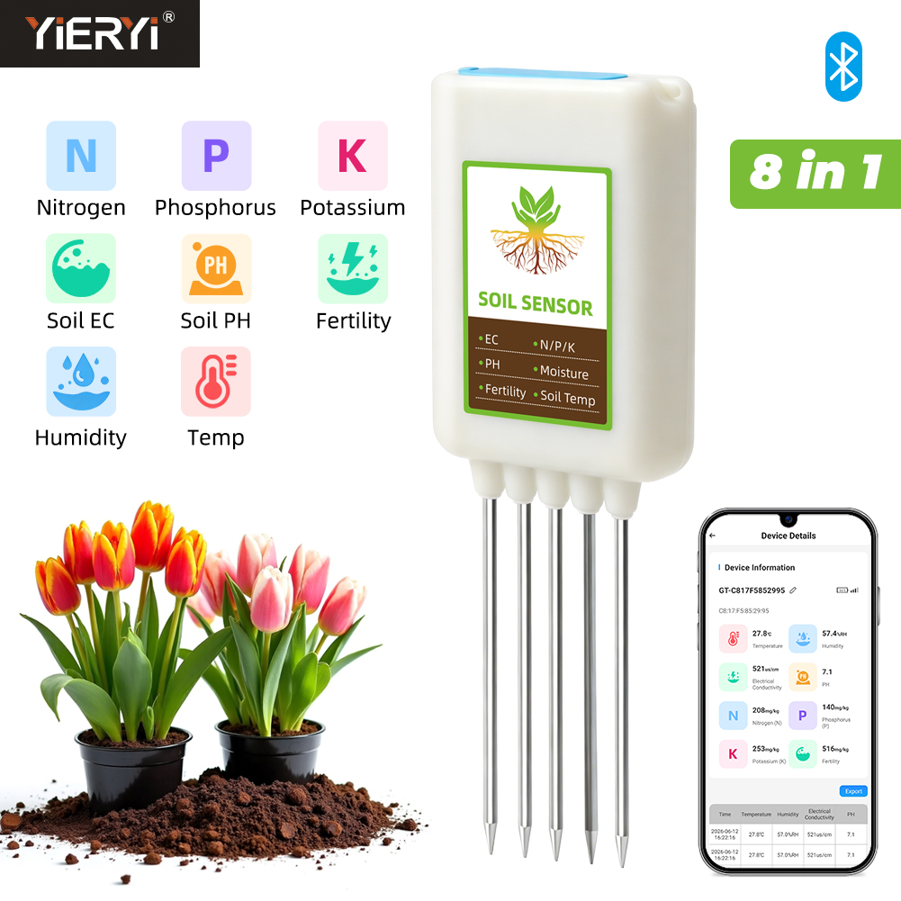 جهاز اختبار التربة بلوتوث 8 في - مراجعة Ph Ec Meter Hydroponic وسعره